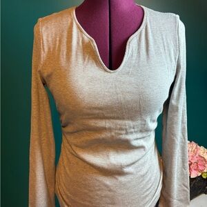 Chicme Gray Ribbed Fitted Long Sleeve Tee